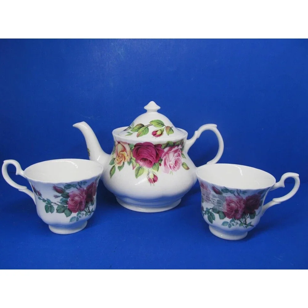 Roy Kirkham Garden Rose Teapot And 2 Tea Cups Excellent